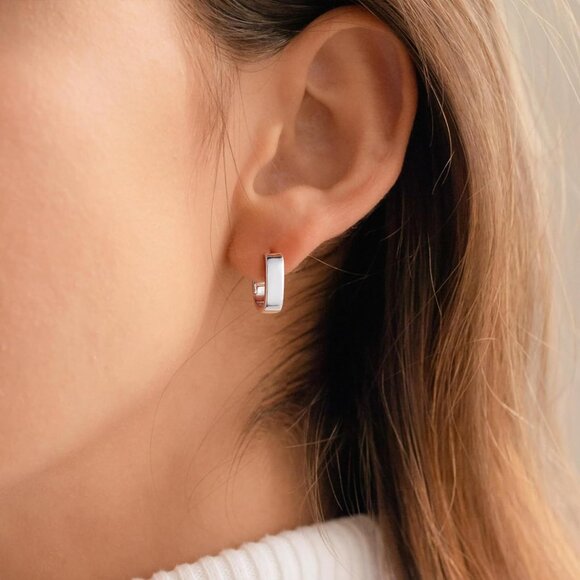 Sterling Silver Hoop Earrings Women Dainty Thick Hypoallergenic Jewelry Gift - Picture 4 of 7